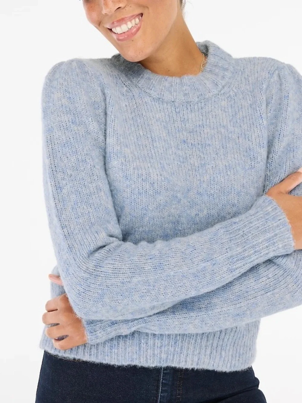 J. Crew Puff-Sleeve Alpaca Blend Crew Neck Sweater Heather Frosted Gray Size XL
